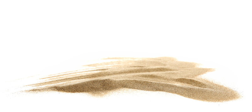 Pile dry desert sand isolated on white background, sade view