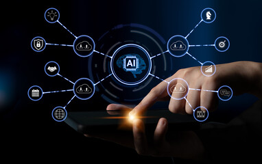 Obraz premium Abstract Concept of Artificial Intelligence and Data Management with Modern Technology Showing Innovative Solutions and Digital Connections. Sentient.
