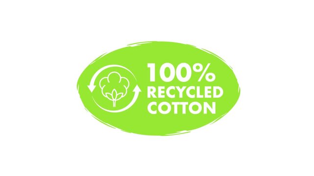 Animated 100 percent recycled cotton sustainable fashion badge