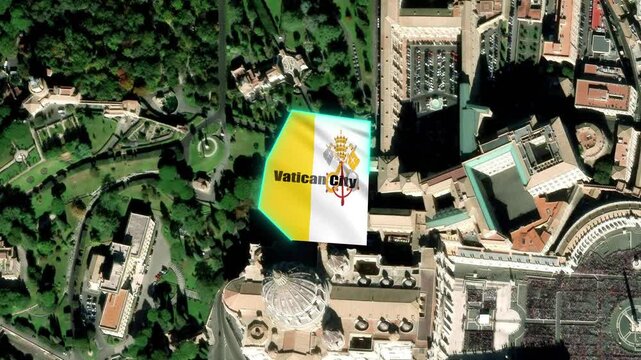Vatican City Map 3D 4K Animation Satellite View with Flag And Geographic Borders