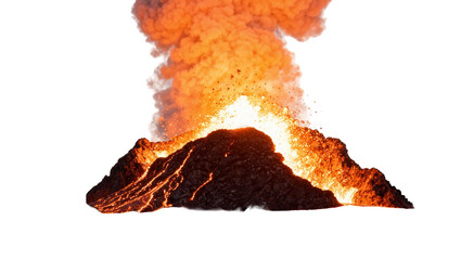 Active volcano erupting molten lava and ash plume, isolated on transparent background © Piotr