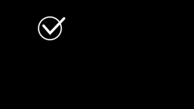 White check mark animation, check mark, tick, yes, ok symbol animation, approved tick mark icon, chick mark animation on circle, tick mark symbol ok button animated on black background. 4k video