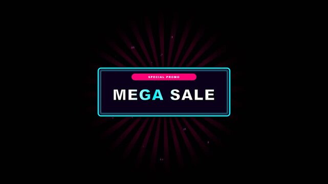 Cyber neon mega sale promo badge animated overlay with alpha channel 4K loop