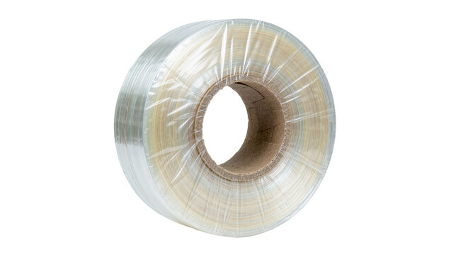 Roll of clear strapping tape with cardboard core, isolated on transparent background