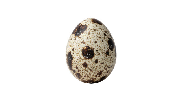 Single speckled quail egg with brown spots, isolated on transparent background