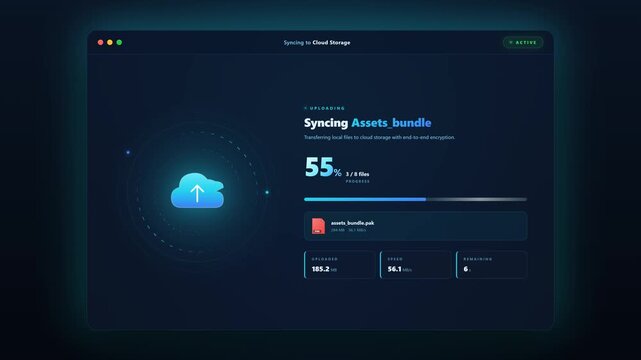 Cloud Sync Loading &mdash; File Upload Progress Animation 4K
