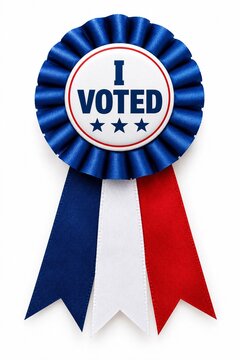 I voted rosette award ribbon in red white and blue with i voted