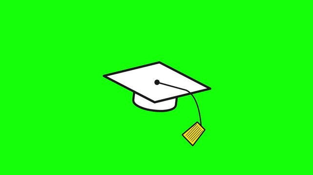 Graduation cap illustration featuring a classic academic hat with a golden tassel motion video element for school celebration projects set against a vibrant green screen
