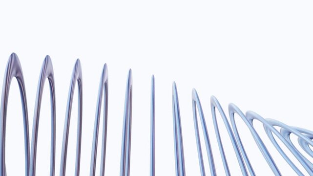 Modern Metallic 3D Spiral Perspective Helix Seamless Loop Video, Abstract Rotating Metallic Spring Motion Graphics, Futuristic Curved Wire Ribbon &ndash; Angled perspective of a spinning chrome coil 