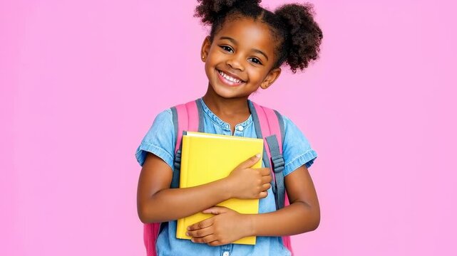 Smiling African American Schoolgirl with Backpack and Books