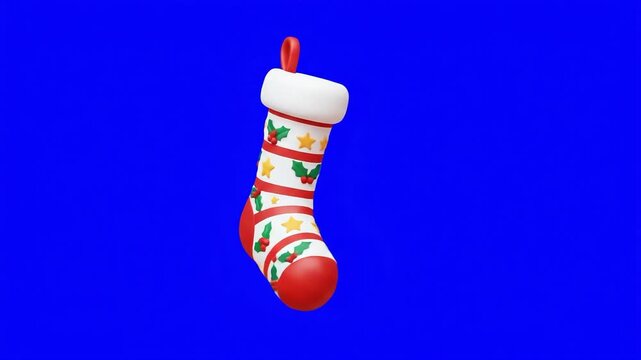 Hanging Christmas stocking with holiday pattern and white cuff. Suitable for holiday, greeting, celebration, banner, promotion, project.