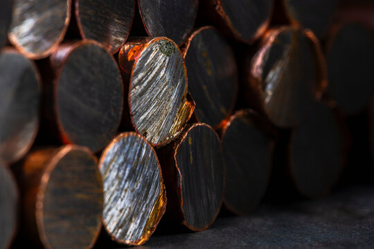 Stack of Copper Plated Steel Cylinders as Industrial Metal Components