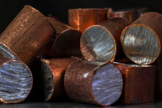 Stack of Copper Plated Steel Cylinders as Industrial Metal Components