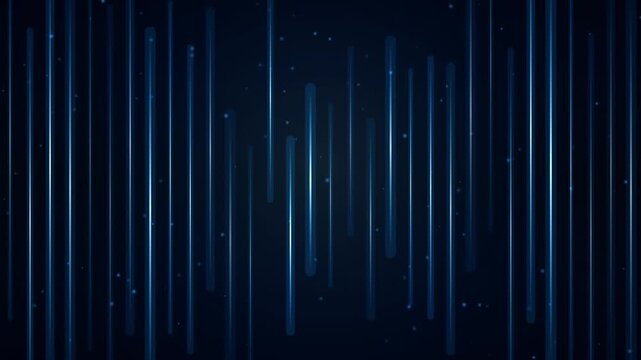 Abstract vertical glowing blue bars and particles on a dark background, representing digital data processing, sound equalizer, or server network activity