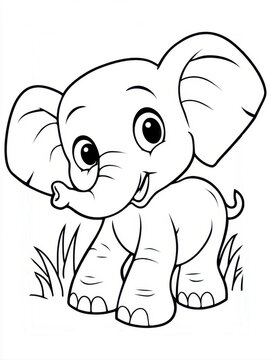 cute baby elephant coloring page for kids simple black and white line art illustration outlined cartoon wild animal character isolated on white background printable activity sheet for child