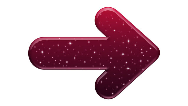 Glossy red arrow with star pattern, isolated on transparent background