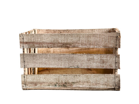 Wooden crate isolated on transparent background PNG, rustic vintage empty pallet box for cargo and storage