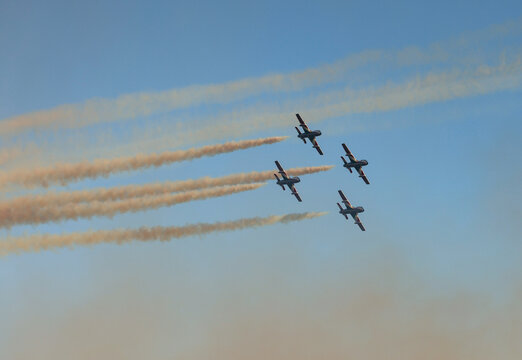 Lido di Jesolo, Italy - The Italian military aerobatic team Frecce Tricolori performs a display during the Jesolo AirShow. Italy