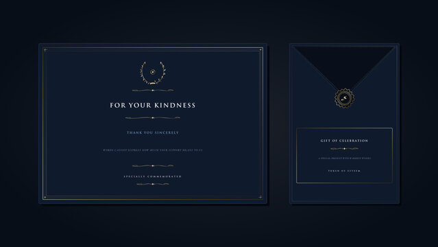 Expansive bi fold celestial gratitude greeting card spread with dual facing panels, formal stationery template.
