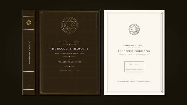 Mysterious alchemical secret codex hardcover book presentation duo with sacred seals, esoteric codex design.