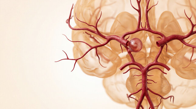 3D medical illustration of a brain aneurysm on cerebral artery