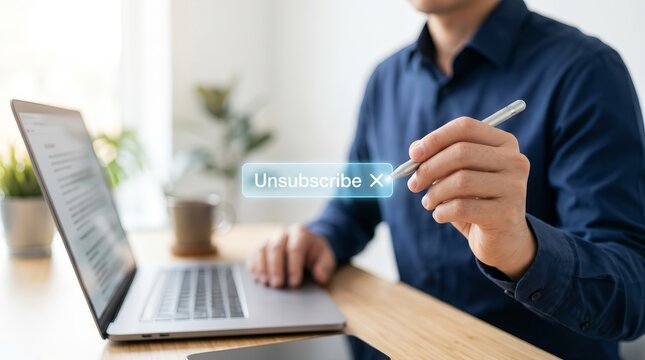 Person selecting the unsubscribe option on a digital screen for subscription cancellation.