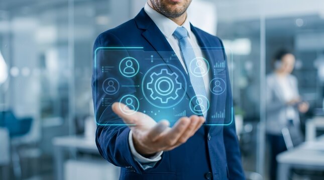 Human resources management technology concept with HR report software and hiring job data.