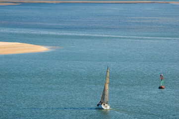 Sailboat Sailing Across Santander Bay in Cantabria, Northern Spain © Gonzalo