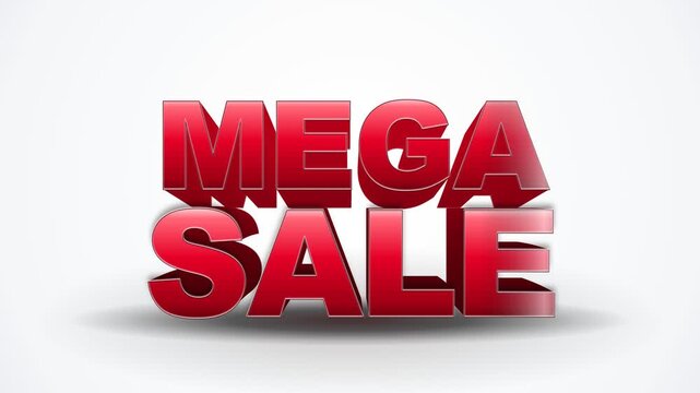 3D red mega sale commercial typography floor drop and impact animation on white background 4K