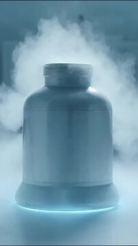 Cryogenic storage container leaking liquid nitrogen vapor for industrial scientific laboratory research