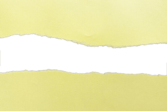 Soft light yellow torn paper with ripped edges creating a blank space for gentle designs on a transparent background