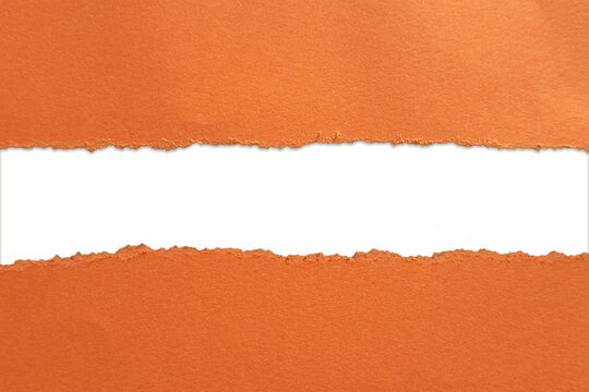 Vibrant orange torn paper with rough edges revealing a blank horizontal space for dynamic text on a transparent background