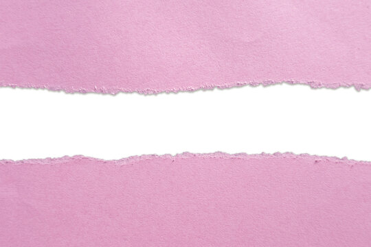 Sweet light pink torn paper texture with a blank horizontal opening for romantic designs on a transparent background
