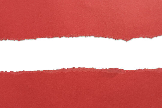 Striking red torn paper with rough fibrous edges framing a blank horizontal space for text on a transparent background