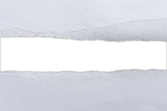 Crisp white torn paper with rough fibrous edges creating a blank gap for minimalist typography on a transparent background
