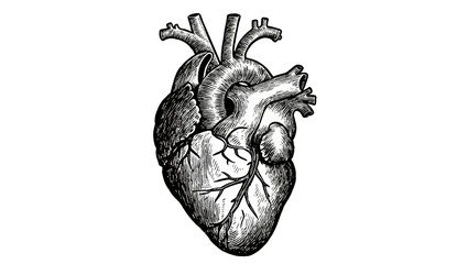Detailed anatomical human heart drawing, isolated on transparent background © Jn