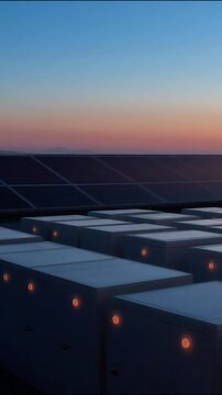 Battery energy storage system array showing modular units for renewable grid power