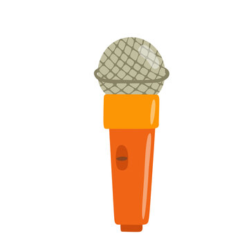 Hand drawn singer microphone. Karaoke mic with textured mesh grille, isolated on white. Design for music, singing, concerts,  vocalist entertainment. Flat vector illustration.