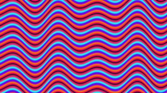Psychedelic Neon Wavy Lines Motion Background Seamless Loop, Vibrant Retro Waves Graphic