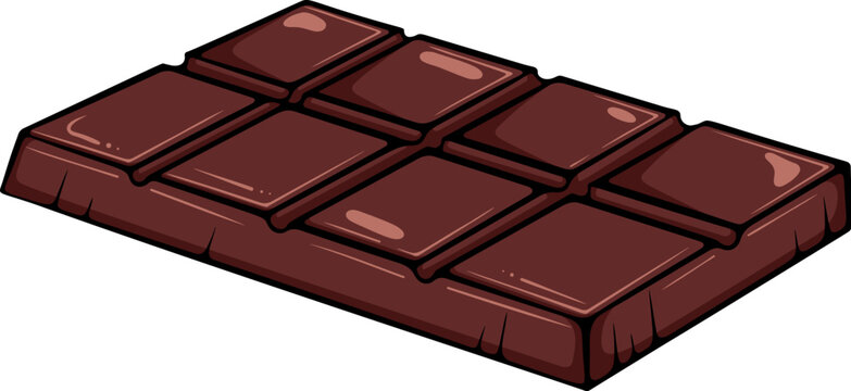 Chocolate bar with segmented squares. Sweet dessert element. Simple vector color illustration with outline in hand drawn style isolated on white