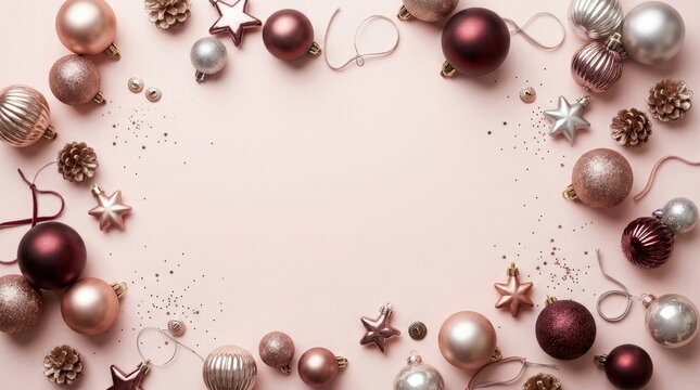 A festive and elegant christmas border of ornaments and sparkling decorations for the holidays, JPEG