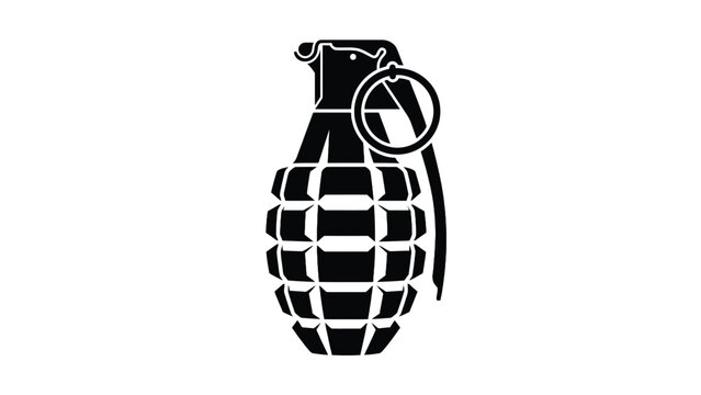 Detailed black hand grenade silhouette graphic design featuring sharp geometric textures and a metal safety ring