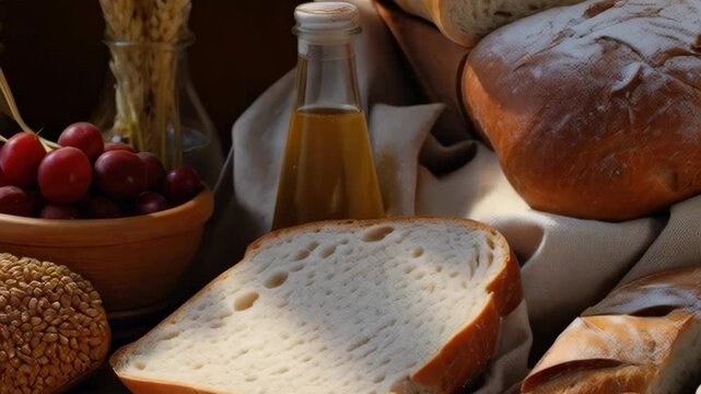 Artisan Bread and Olive Oil in a Rustic Setting