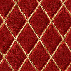Obraz premium Seamless pattern red velvet quilted material forming a classic diamond pattern with golden braided ropes, suggesting opulence and sophisticated texture