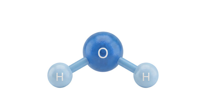 3D molecular model of a water molecule with oxygen and hydrogen atoms