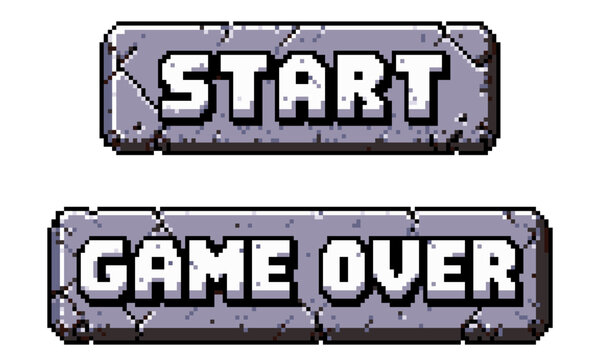 START・GAME OVER 石、コンクリート風レトロゲームドット絵文字 ベクターイラスト