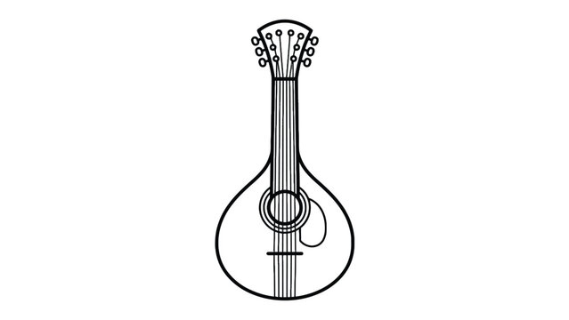 Traditional mandolin musical instrument outlined in simple black lines for clean graphic design projects against a solid white background space