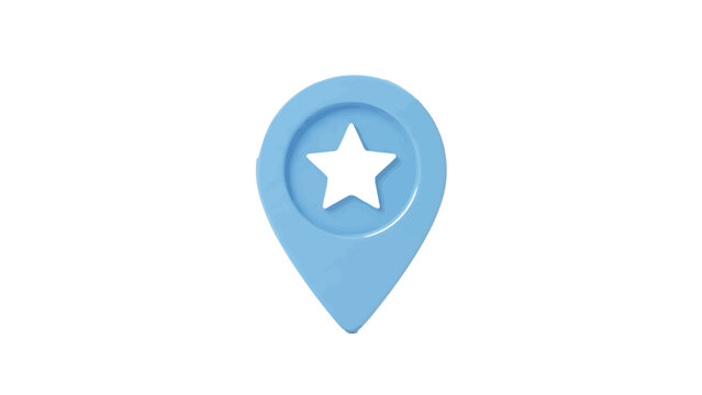 Glossy blue map location marker icon featuring a white star inside isolated on a soft clean minimalist light grey background