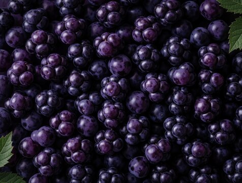 Dark purple berries fill frame creating abstract pattern. Stacked fruit clusters show natural texture. Deep color creates moody background for design projects.