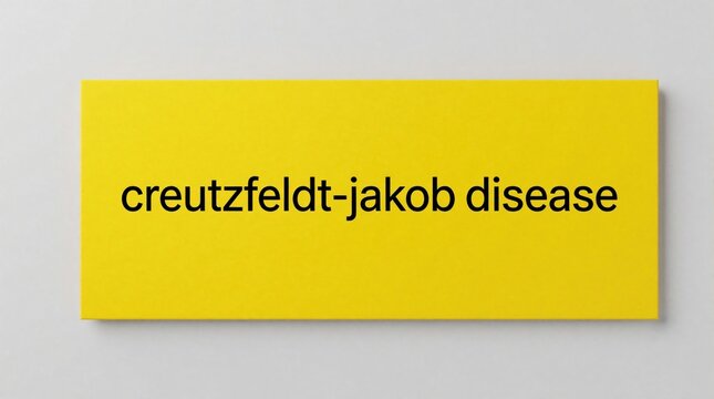 Yellow background with black text reading creutzfeldt-jakob disease. Medical concept sign for rare prion disorder. Text centered on bright yellow rectangular board for healthcare information medical